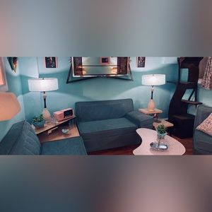 Honi Chilo pair McM 28.5” lamps retro ceramic and walnut. PICK UP ONLY 19104